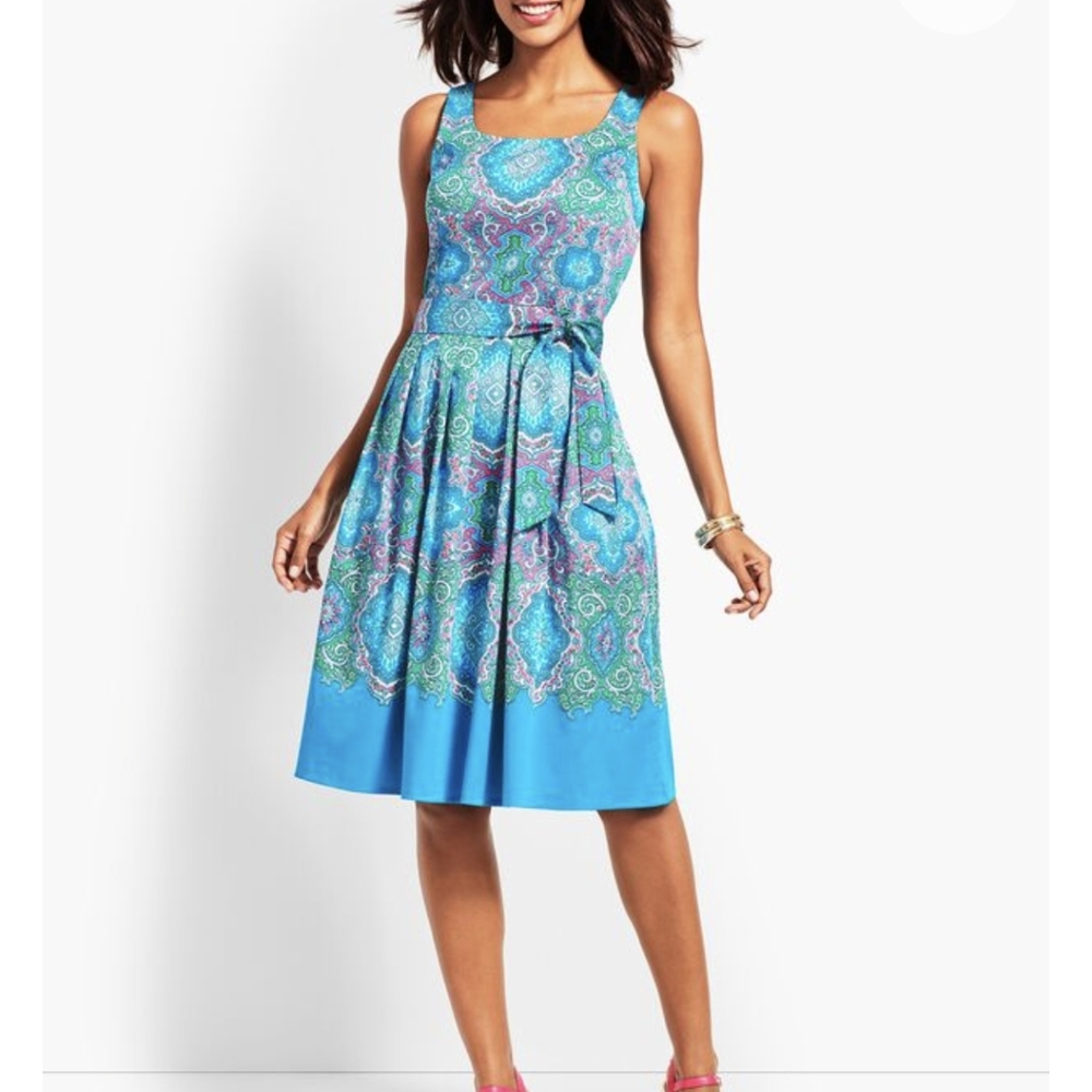 Blue Paisley Sleeveless Sundress  Dress Sz.16P Talbots NWT